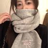 Solid Color Bow Embroidered Scarf Korean Fashion Women Sweet Autumn Winter Imitation Cashmere Knitted Scarves Thicken Soft Shawl