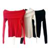 Strickoberteile für Damen, sexy, eine Schulter, lange Ärmel, schmale Passform, Pulloveroberteile, einfarbig, gerippte Bluse für den Alltag