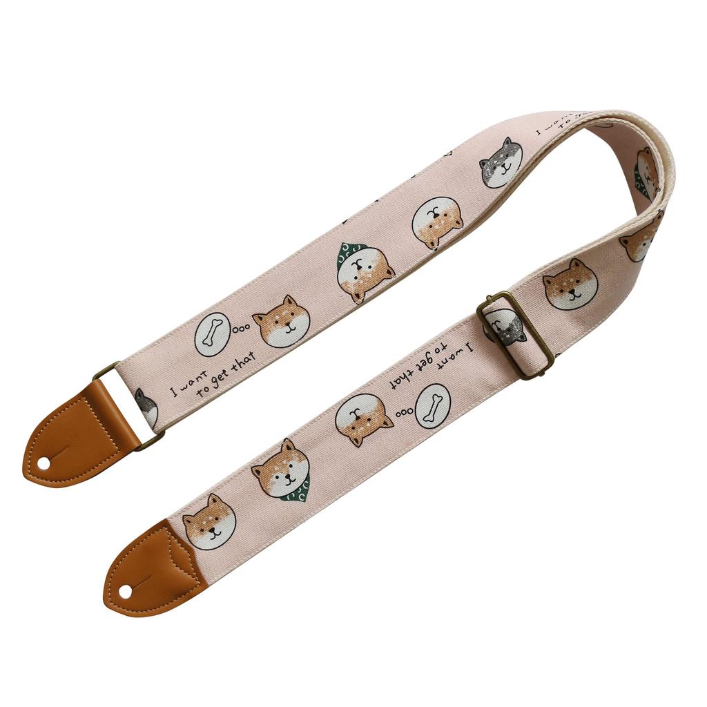 Original Vintage Style Pink Canvas Electric Guitar Strap [MUSIC FIRST] Design, 2-inch (5cm) Wide, Ukiyo-e "Shiba Inu" (Shiba Inu)
