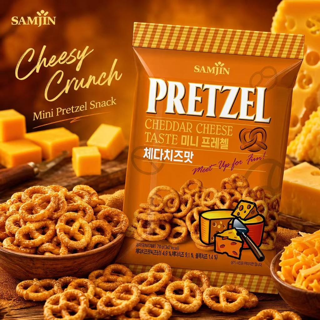 SAMJIN Mini Pretzel Biscuits 70g Cheese Flavor | Crispy Crunchy Texture, Rich Cheese Flavor, Convenient Snack