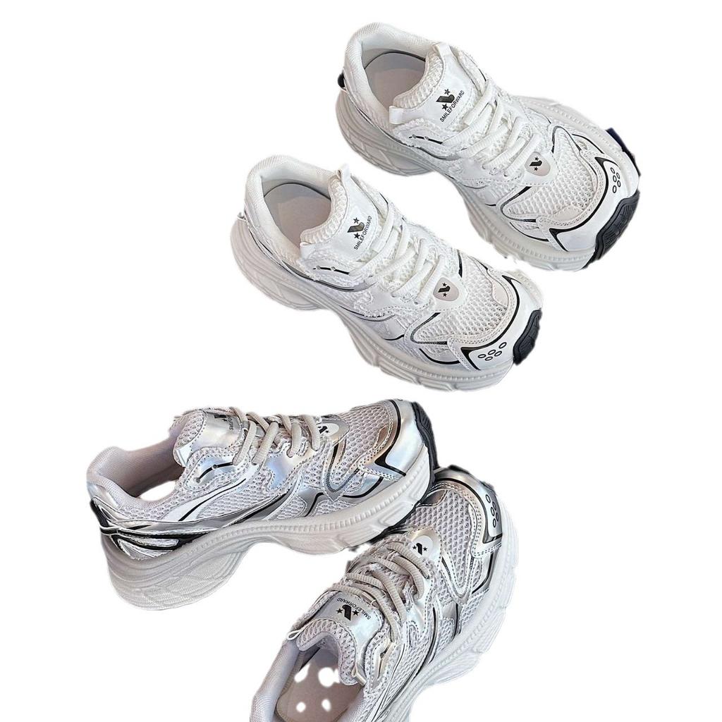 2025 new leather women's shoes ultra-light dad shoes ins super fire breathable network versatile sports shoes thin casual shoes