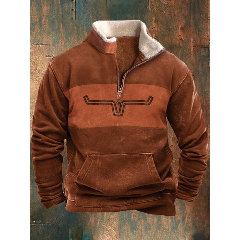 Spring And Autumn New Men'S Long Sleeve Half Zipper Printed Casual Fashion Trend Jacket