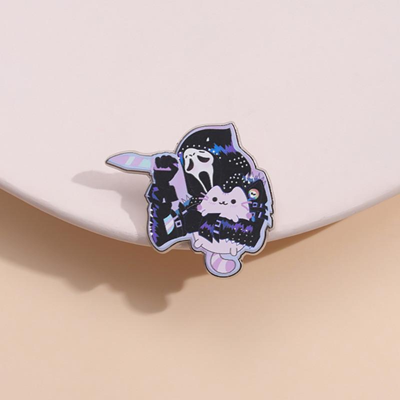 Unique Metal Pin Cute Cartoon Ghost Cat Brooch Festive Pumpkin Skull Style For All