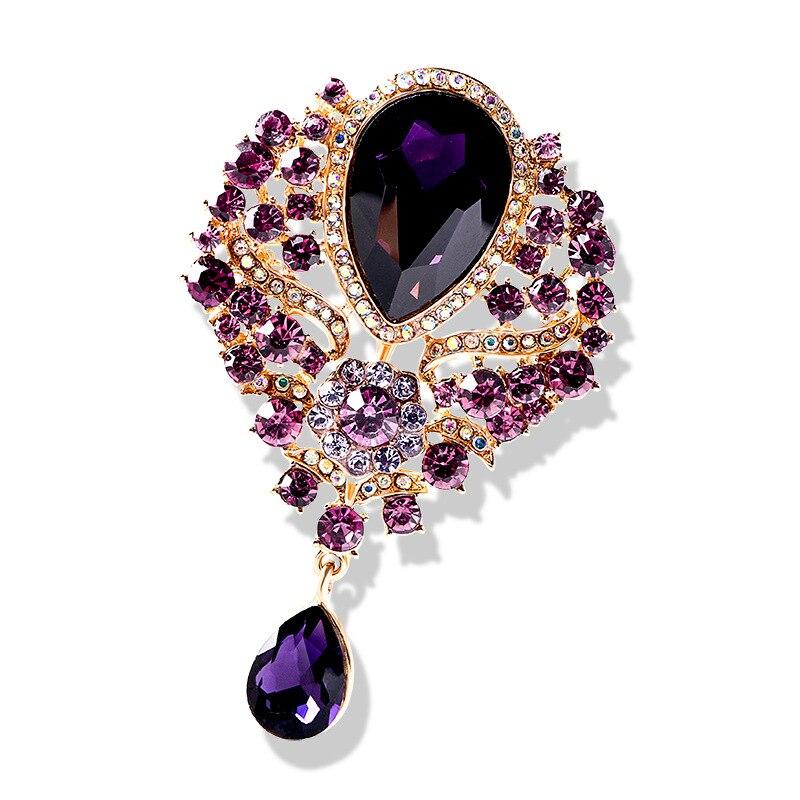 

Blucome большой кристалл капля воды броши-цветы женские дворцовый стиль цветок свадьбы вечерние повседневная брошь булавки подарки фиолетовый