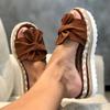 Women Bowknot Sandals  Summer Casual Daily Comfy Slip On Platform Sandals Women's Toe Breathbale Weave Sandals