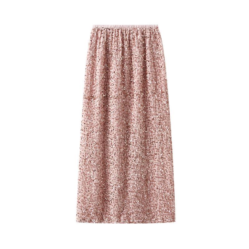 Autumn 2023 Women's Bodycon Sequin Midi Skirt with Back Slit (D8035)