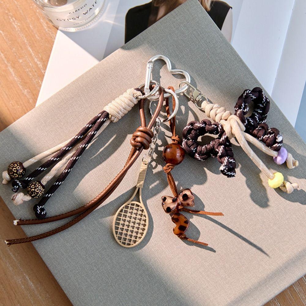 Acrylic Woven Ropes Car Keychain Maillard Beads Braided Rope Keyring  Jewelry Accessories