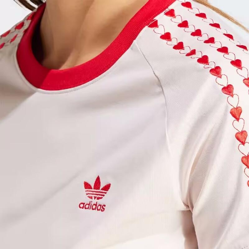 Adidas Camiseta Casual de Corazón Patchwork con Cuello Redondo y Ajuste Slim para Mujer Tops Miracle-Quartz IS5204