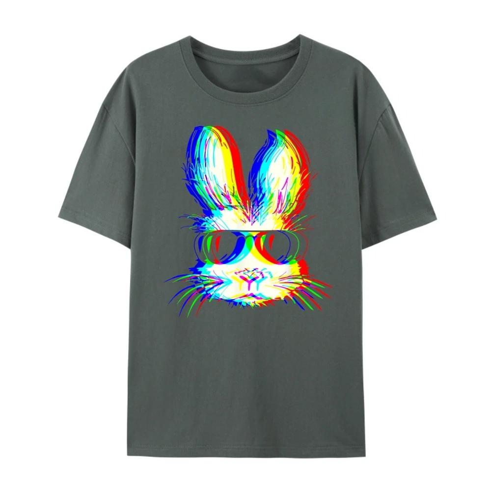 Rabbit Psychedelic Steam Wave Easter Electronic Music Carnival Electronic Dance Music Party Oversized T-shirt Men Designer Y2K