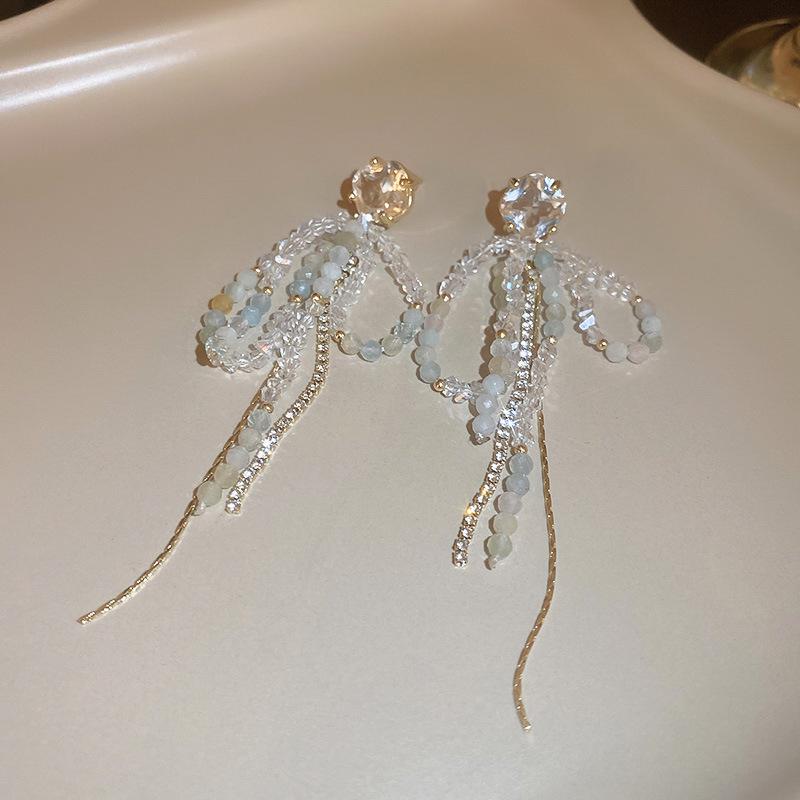 Atmosphere Silver Needle Flower Tassel Earrings - Elegant Studs for Women