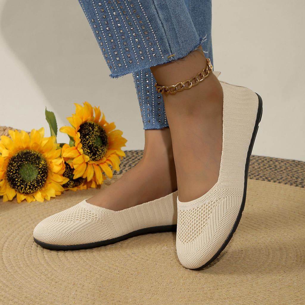 Foreign trade knitted shallow mouth single shoes women's spring and summer 2025 new flat bottom round head one pedal casual Doudou shoes women