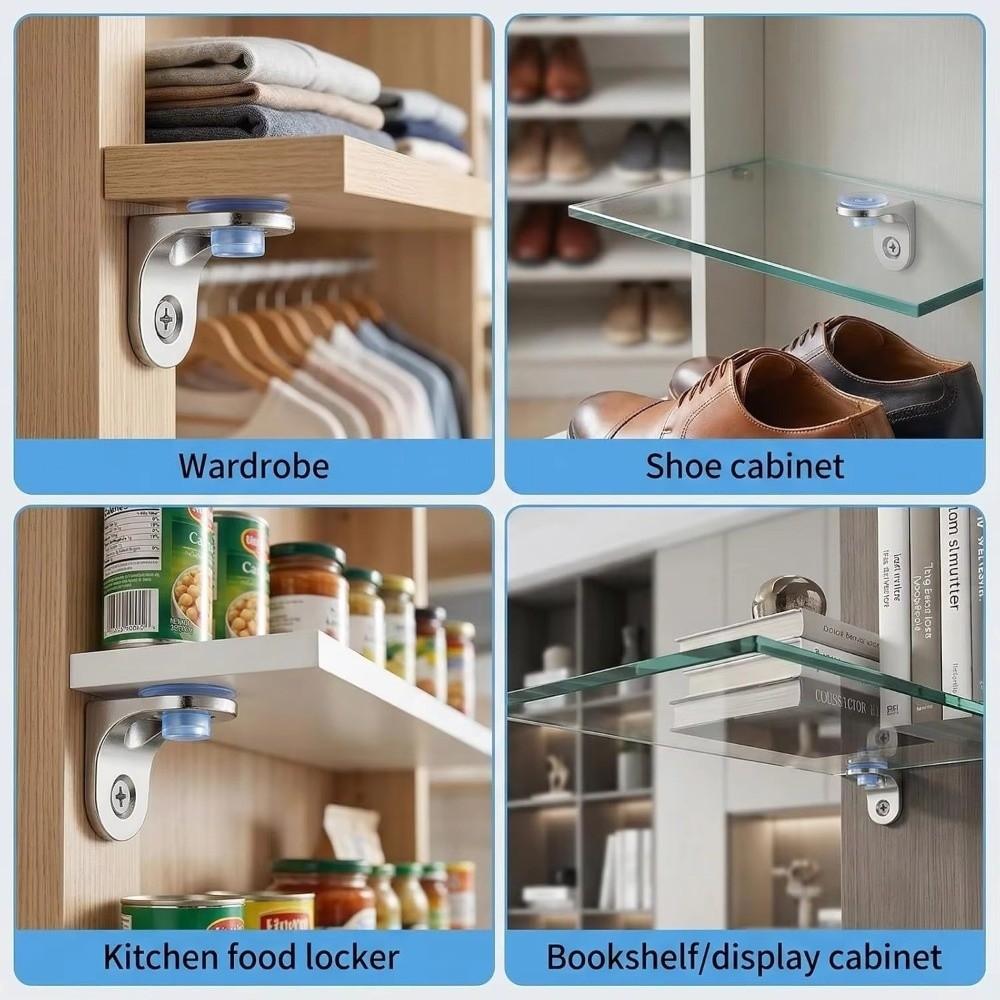 Rounded Corner Shelf Brackets Zinc Alloy Cabinet Shelf Supports  For Furniture Glass Shelves