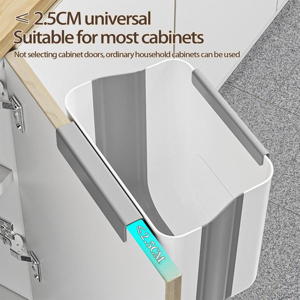 Wall-Mounted Foldable Kitchen Trash Bin with Cabinet Hook