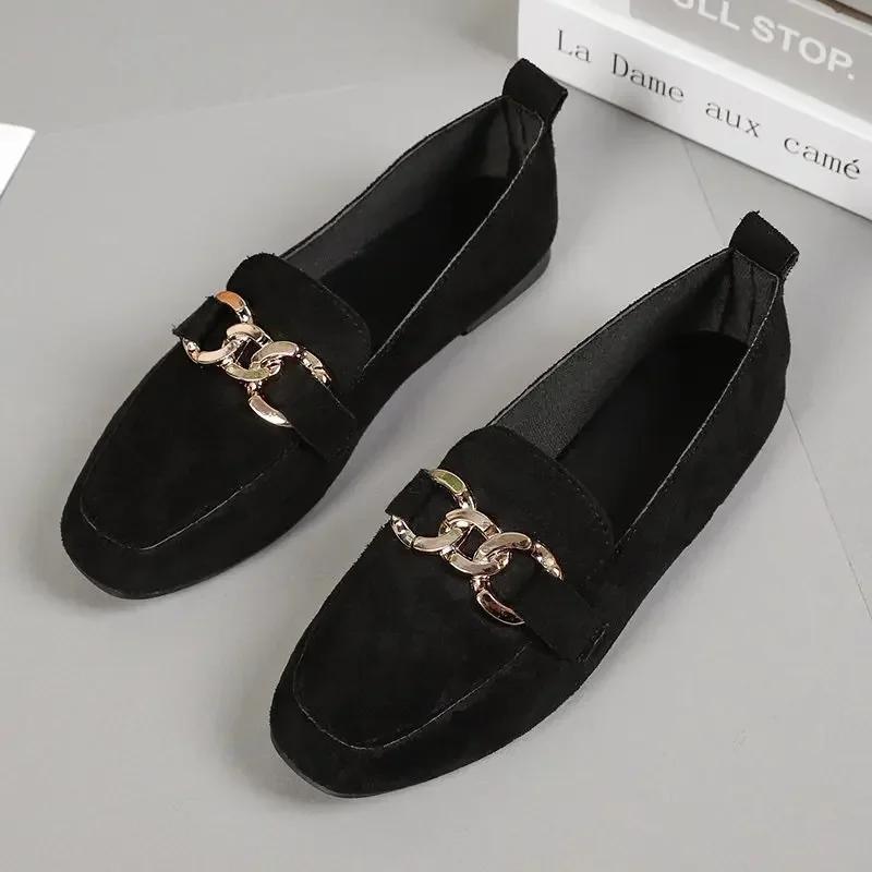 Fashion Spring Fashion Flat Shoes Women Quality Metal Slip On Loafer Shoes Ladies Flats Mocassins Big Size 35-41 Sapato Feminino 2025