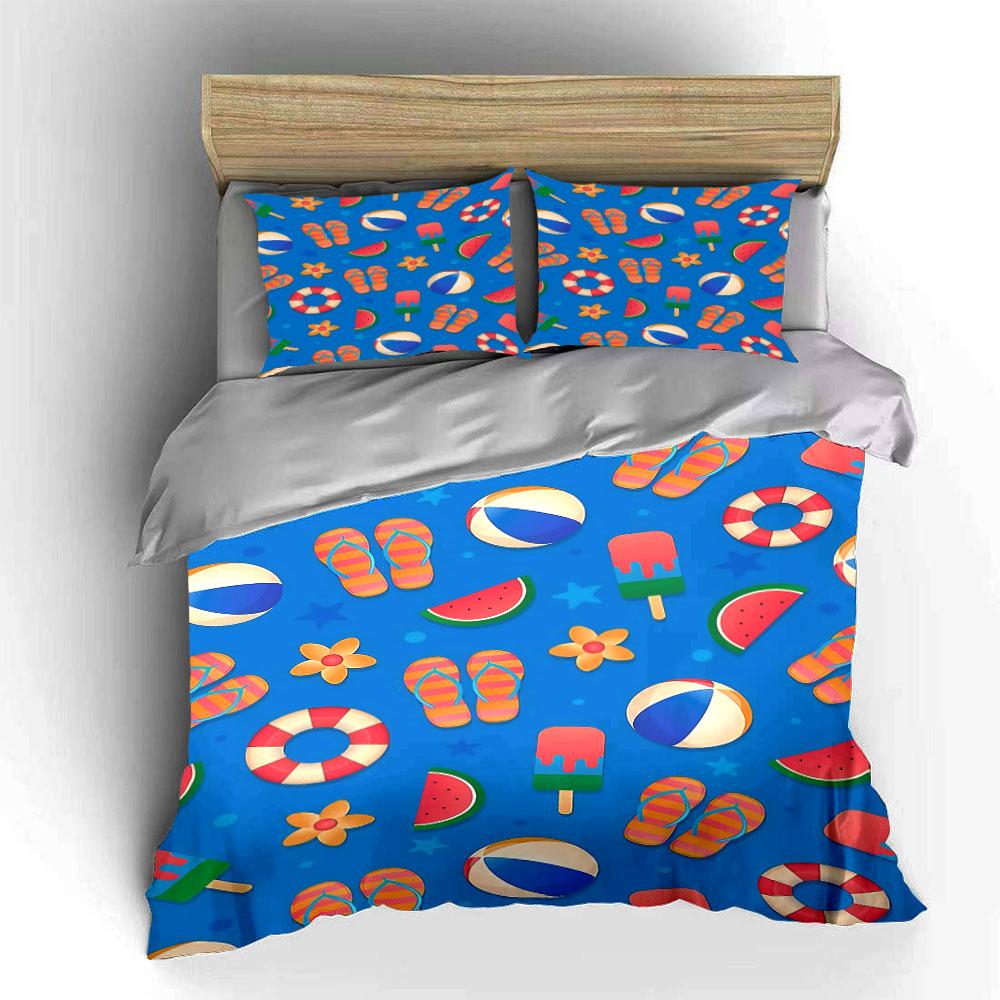 Flip-flops, beach balls, flowers. Bedding sets Duvet cover sets Duvet covers Pillowcases(1 * Duvet Cover 2 * Pillowcases without duvet insert)
