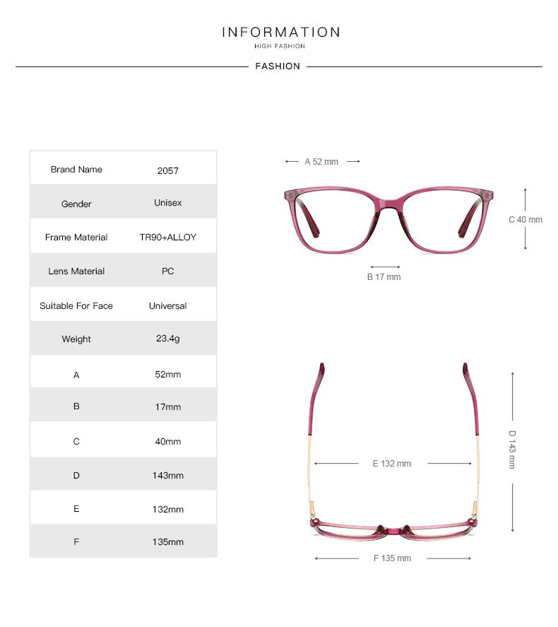 TR90 Metal Square Prescription Glasses Frames for Women Pink Eyewear