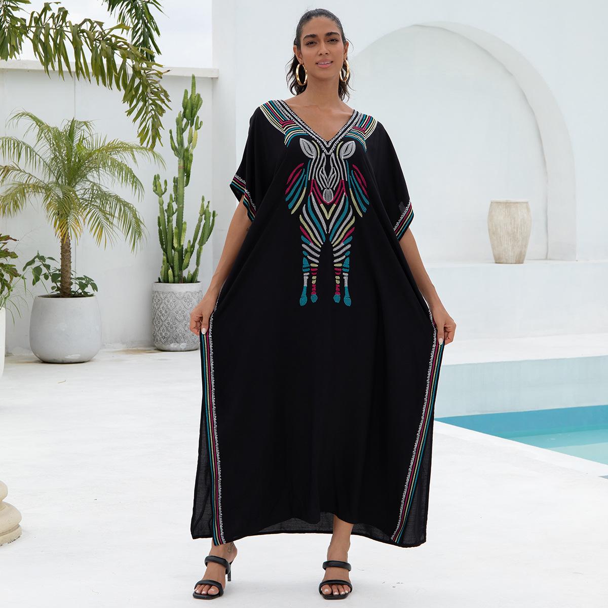 

Женская мода, лето, весна, полосатый принт, рукава 1/2, v-образный вырез, свободная талия, повседневные платья Size: One Size