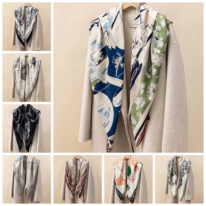 Eșarfă 130*130cm 30% Mătase +70% Lână Retro Vintage Șal Luxos Moale Înfășurare Mare Caldă de Iarnă pentru Femei