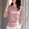 Long-sleeved T-shirt for Women Early Autumn Pleated Waist Top Ins Front Shoulder Versatile Inner Base Shirt