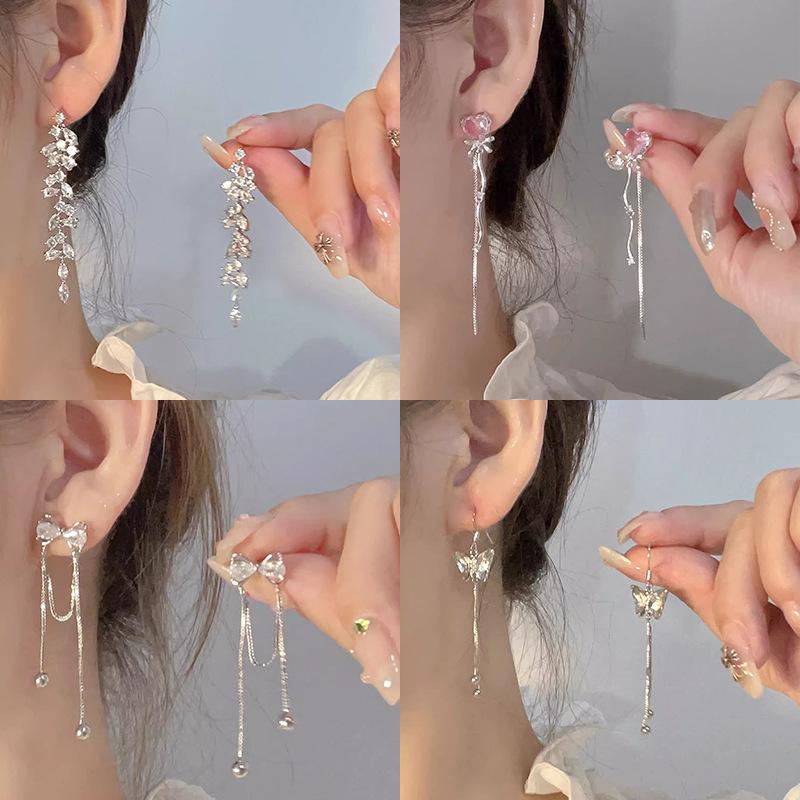 S925 Silver Needle Fairy Flower Earrings - Elegant Luxury 4-Piece Set for Women