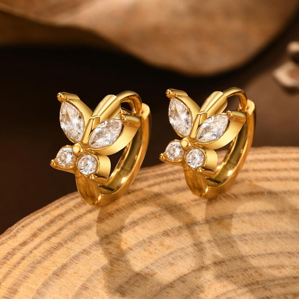 Light Luxury White Zircon Heart-Shaped Earrings for Women,  Stainless Steel Gold Color Classic Hoop Earrings, Fashion Jewelry
