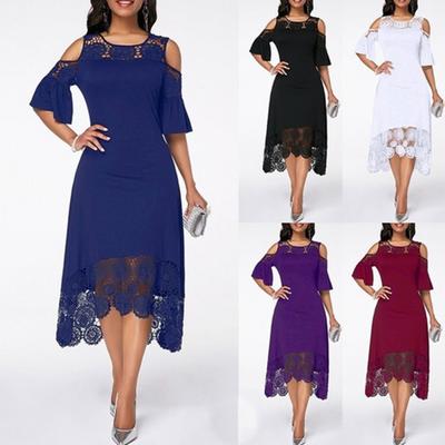 Lady Petticoats Plus Size Women Dress Lace Ruffles Spring Autumn Elegant Hollow Out Midi Dress for Party