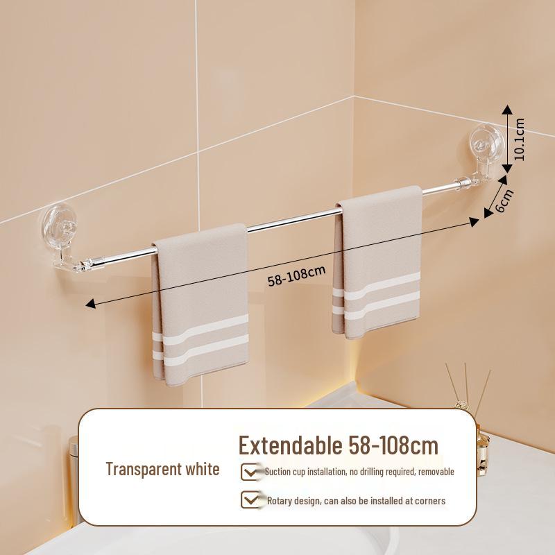 

Suction Cup Towel Rack: No-Drill Bathroom Storage Shelf for Washstand & Countertop прозрачный белый
