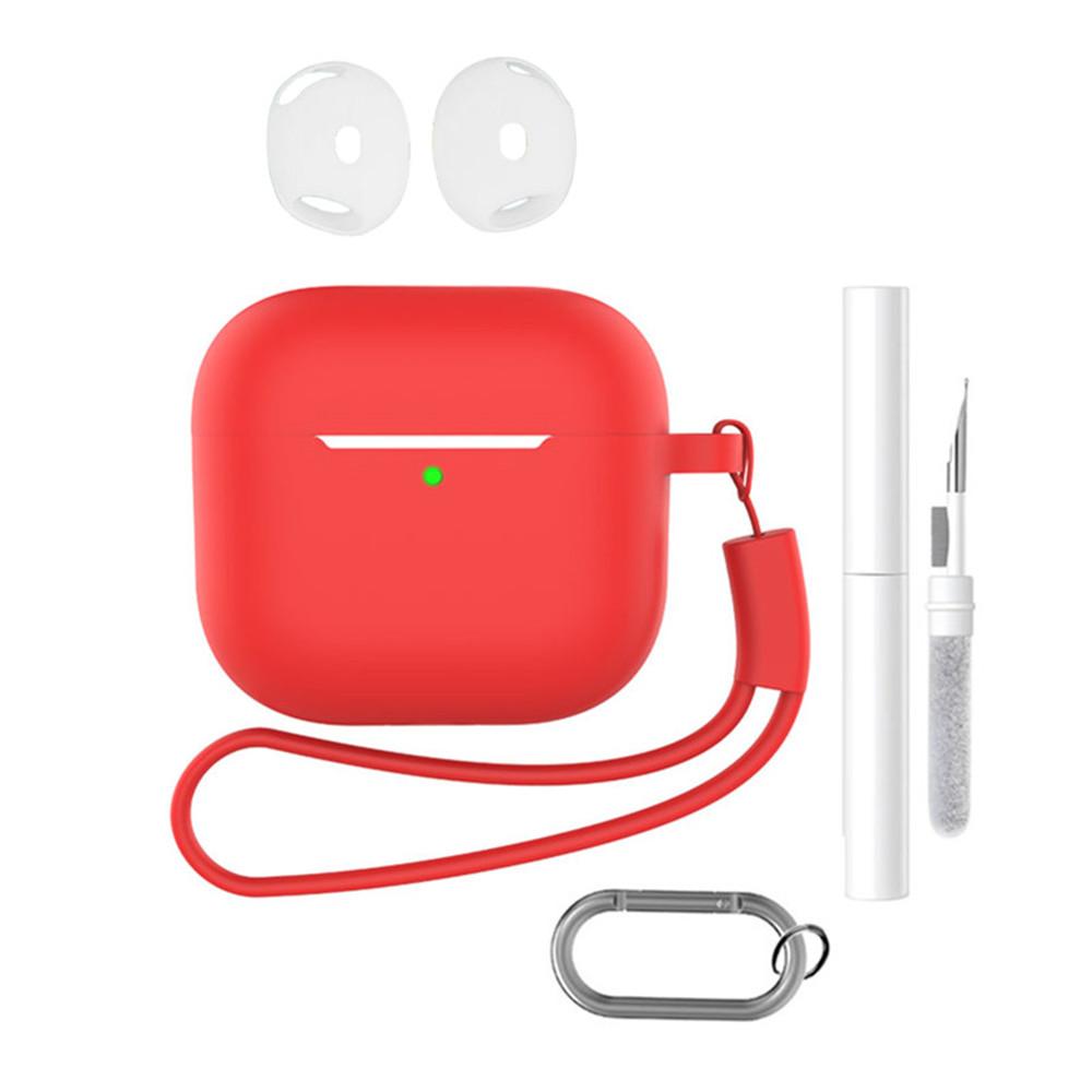 For AirPods 4 Earphone Silicone Case Set with Anti-Lost Keychain, Strap, Ear Tips, Cleaning Pen