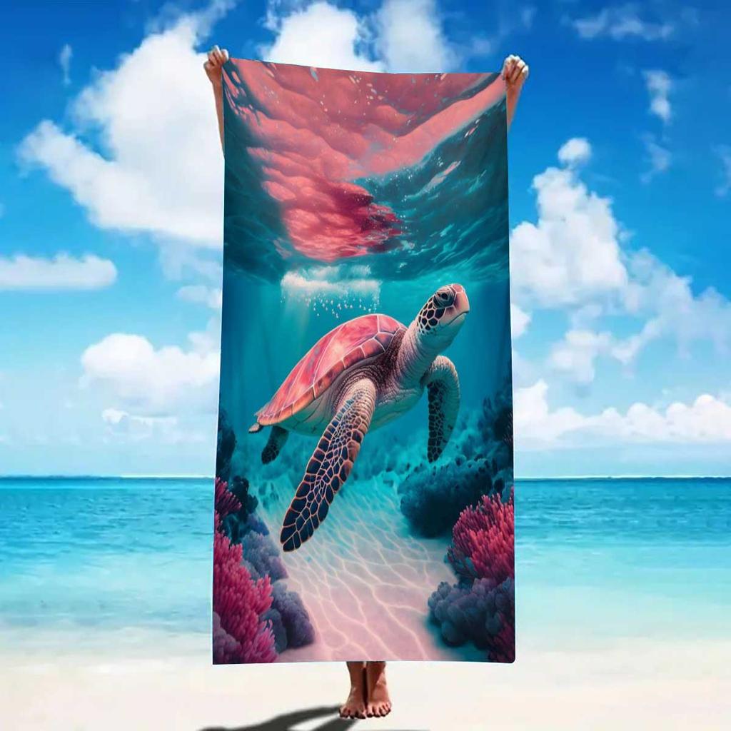 Cartoon Marine Creature Pattern Microfiber Beach Towel Quick Dry Lightweight Absorbent Towel for Beach Swimming Camping Outdoor