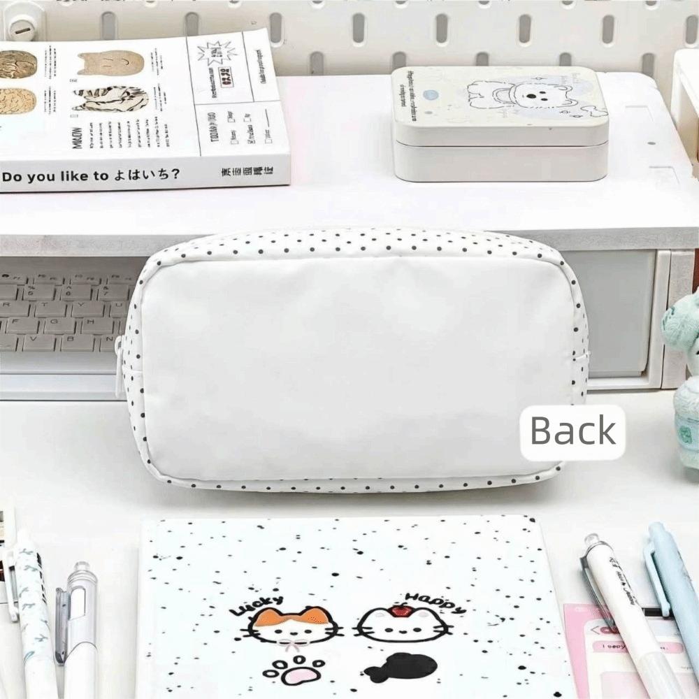 New Large Capacity Cat Pattern Pencil Case Polka Dot Multi-Layer Stationery Organizer Cartoon Zipper Pen Bag Daily