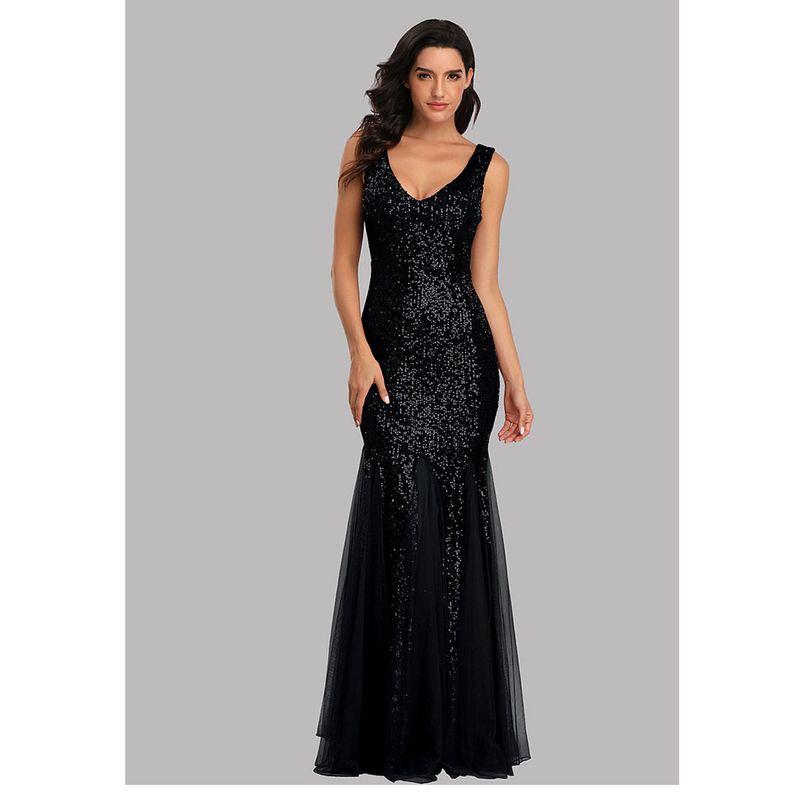 Sequin Mermaid Evening Dress Maxi Party Dress Long Gown New Black XL