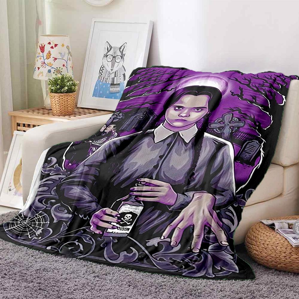 1pc Wednesday Flannel Blanket [Cozy Throw Blanket] For Sofa, Bed, Travel, Camping, Livingroom, Office, Couch, Chair, And Bed