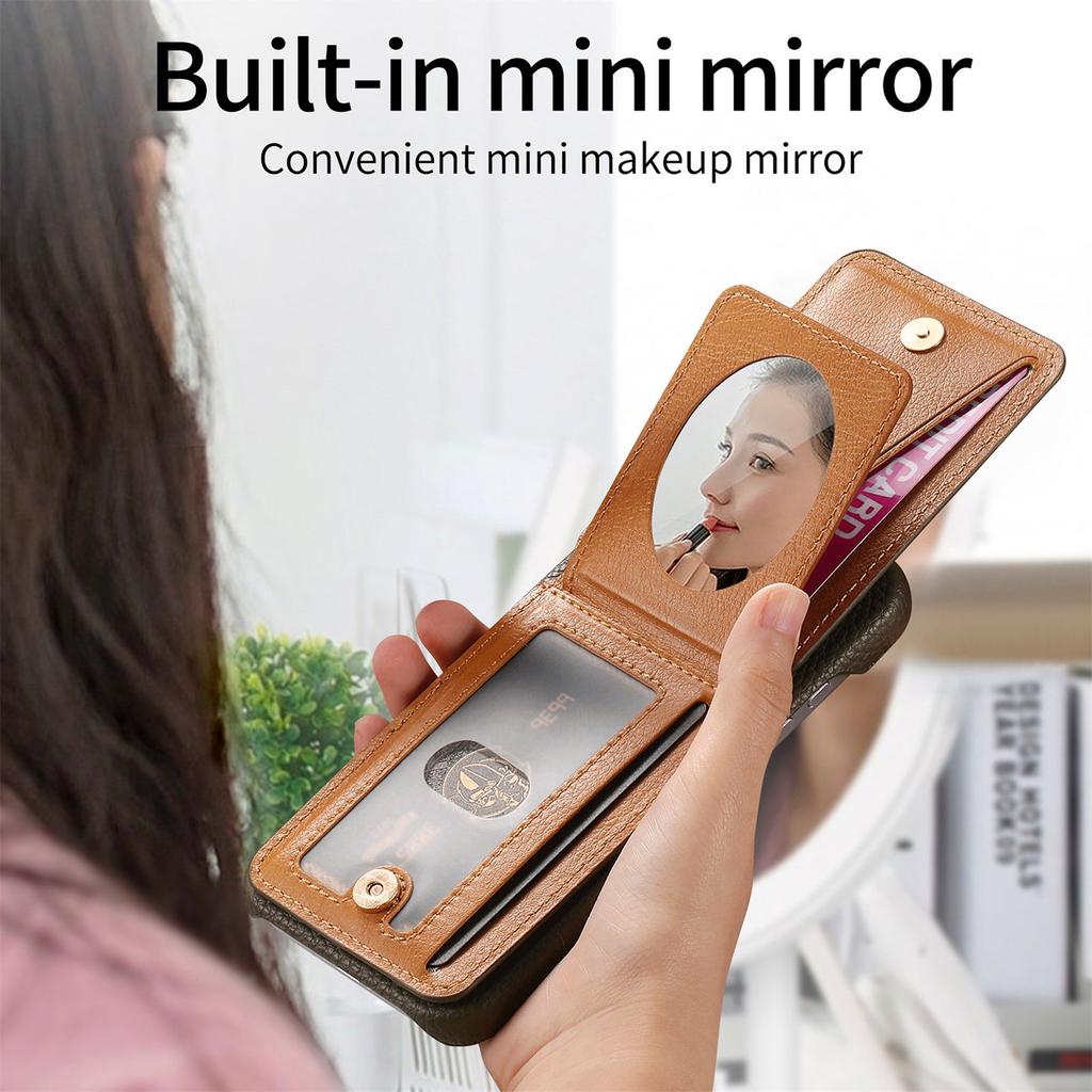 For Google Pixel 10 Pro XL/9 Pro XL Case with Mirror Card Holder RFID Blocking Litchi Texture PU PC Phone Back Cover