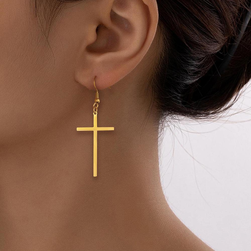 Stainless Steel Earrings Temperament Minimalist Crucifixion Dangle Hip-hop Style Earrings For Women Zircon Banquet Fine Gifts