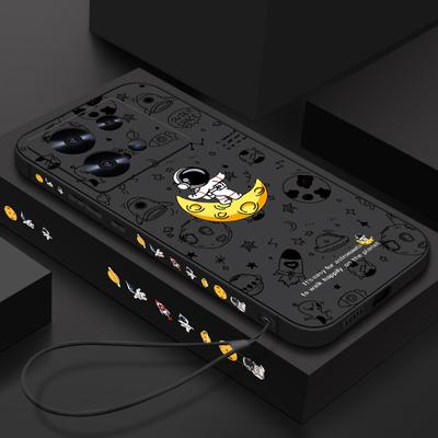 Custodia Morbida Antiurto in TPU per Xiaomi 14T 13t 11t Poco F3 X6 X5 Pro Redmi Note 13 12 11 14 Pro Supporto a Luna Stampa Astronauta Cover Sottile con Laccetto