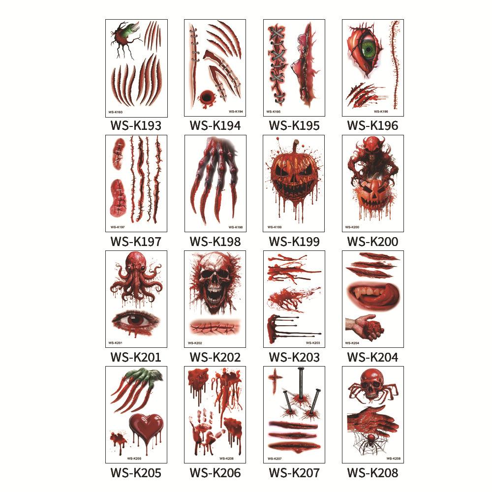 New Halloween Tattoo Stickers Simulated Bloody Scar Stickers Realistic Horror Disposable Temporary Waterproof Stickers