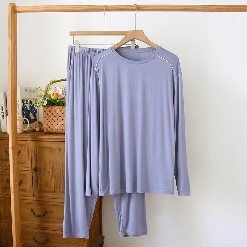 Men’s Casual Modal Pajamas Set: Long Sleeve & Pants with Pockets, Loose Fit, Plus Size, Perfect for Spring and Autumn