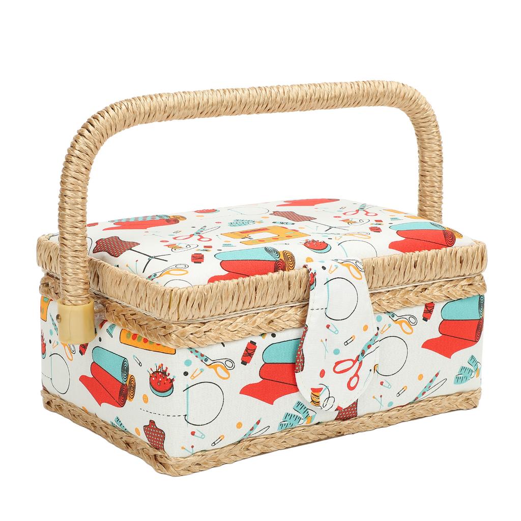 Sewing Basket Polyester Fabric Sewing Supplies Organizer with Removable Plastic Tray for Needle Thread Scissors