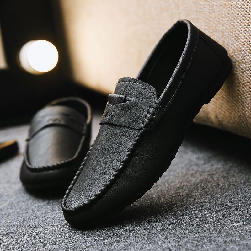 Soft Black Round Toe Loafers Men's Leather Shoes Moccasin Male Casual Shoe Flat Low Price Footwear Offer Fashion 2025 Pu Elegant