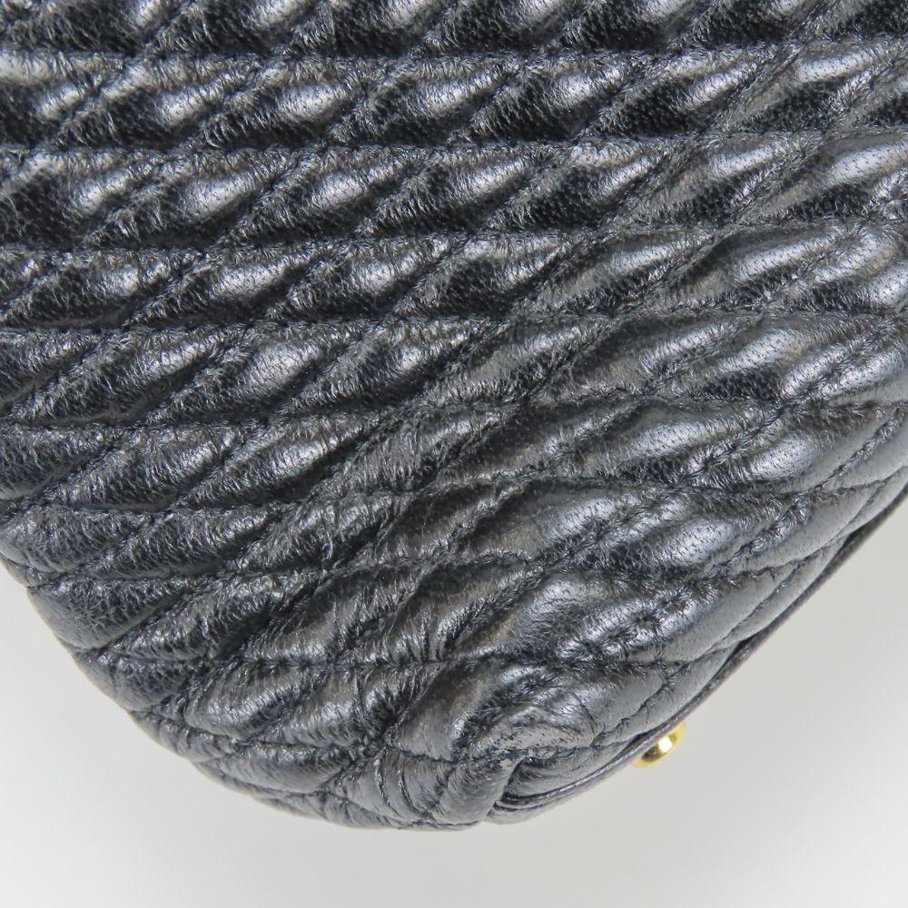 Used BALLY Tote Bag quilting leather black Chain