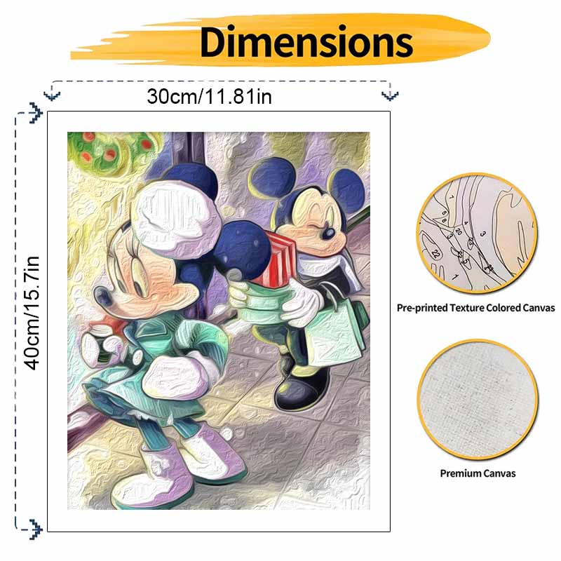 Disney Digital Oil Painting Mickey and Minnie Christmas Shopping Art Handmade Diy Gift Home Decoration