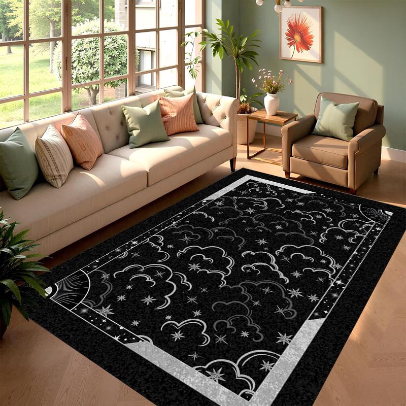 Mystic Celestial Area Rug Black Celestial Starburst Design Large Non-Slip Soft Floor Mat Carpet Doormat for Living Room Bedroom