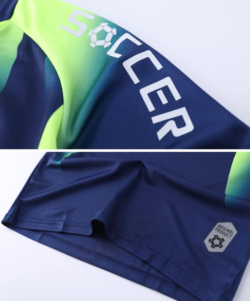 Hiheart Junior Trainingsbekleidung Sommer Kurzarm und Größe 120cm Kinder Fußball/Futsal Set, Jungenbekleidung, Shorts, Marineblau,