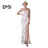 Kvinner Aftenkjole Spaghetti Stropp Lavt avskåret skulder Ryggløs Ermeløs Spaltekant Plissert Maxikjole Satin Bryllupsbankett Ballkjole