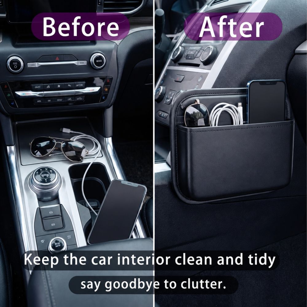 Self-adhesive Side Pocket Organizer PU Leather Car Seat Organizer Car Storage Bag Car Accessories