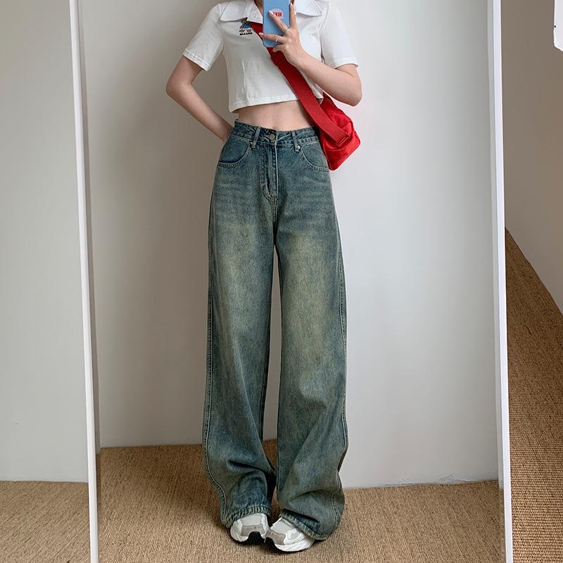 Women s High-Waisted Retro Distressed Wide-Leg Denim Jeans XL