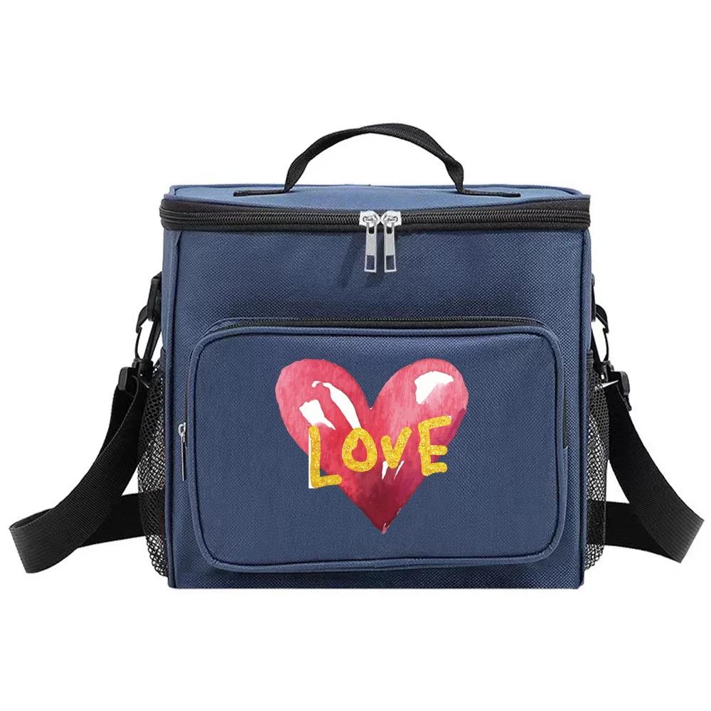 Thermal Organizer Handbag Insulated Lunch Bags Cooler Box for Student Portable Waterproof Camping Storage Boxes Love Printing