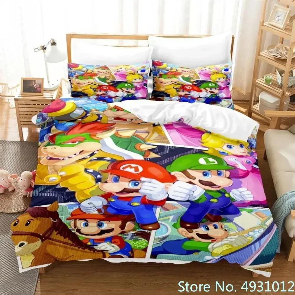 Pościel Super Mario Luigi Yoshi Toad Jumpman Anime 3D Poszewka na kołdrę Dla dziecka Dzieci Młodzież Dorosłych Tekstylia domowe Poszewka na kołdrę