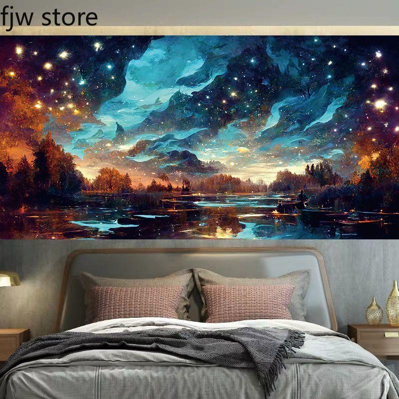 Starry Sky Moon Landscape Tapestry Room Aesthetic  Wall Hanging Art Background Cloth Bedroom Dormitory Home Decoration