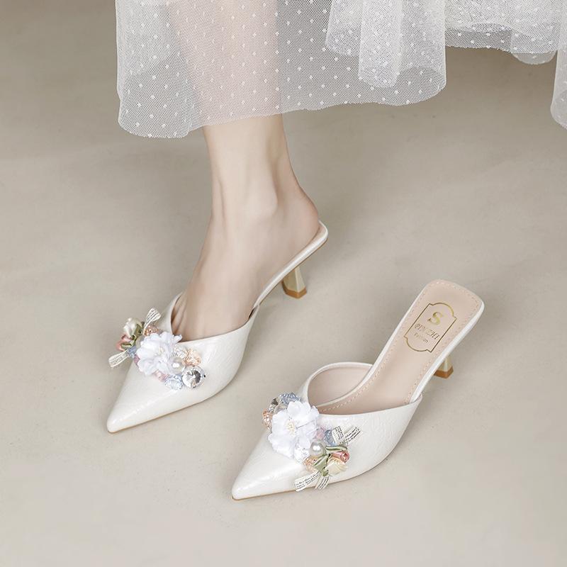 

Полушлепанцы женские 2025 лето новые со стразами высококлассные с острым носком для вечеринок банкетов можно носить большой размер можно носить 43